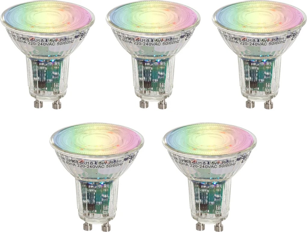 Комплект от 5 смарт GU10 50 LED крушки прозрачни RGBW 4.5W 350 lm 2700-6000K