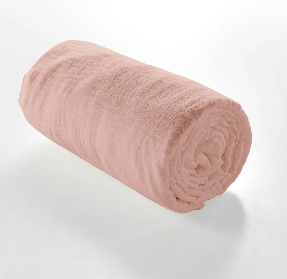 Розов еластичен муселинов чаршаф 140x190 cm Angelia – douceur d'intérieur