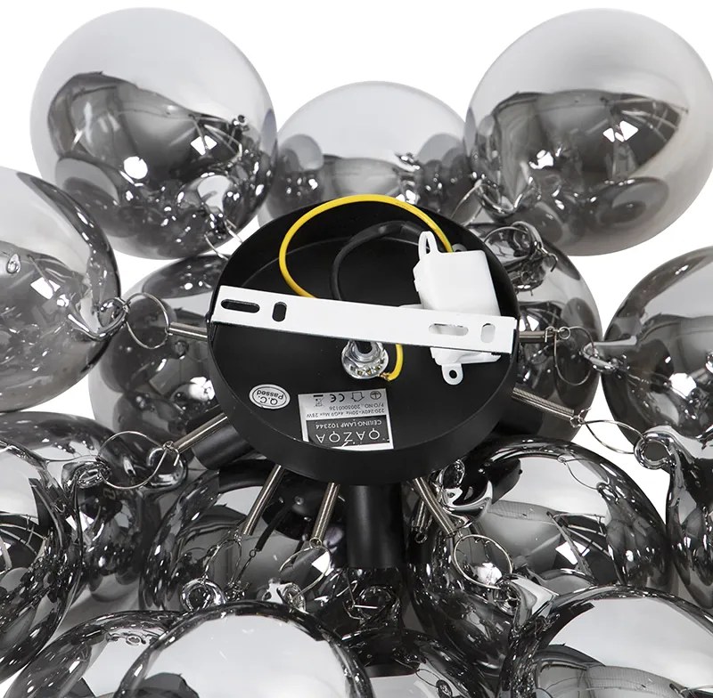 Дизайнерски таванна лампа черна с димно стъкло 4-светлина - Uvas