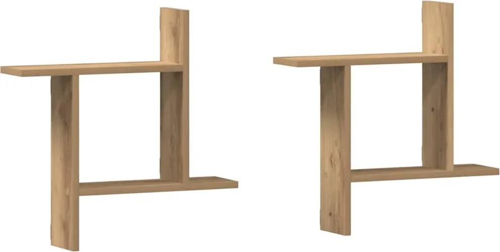 853262 vidaXL Стенни рафтове, 2 бр, дъб артизан, 50x12x50 см, инженерно дърво