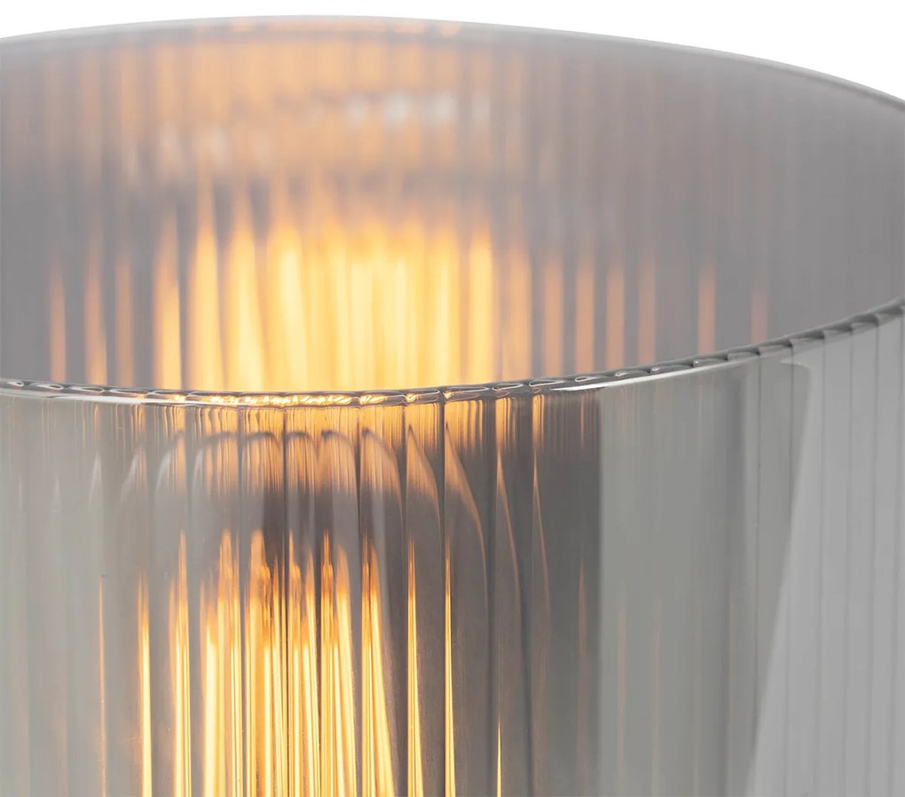 Лампа за маса в стил арт деко черна с опушено стъкло - Laura