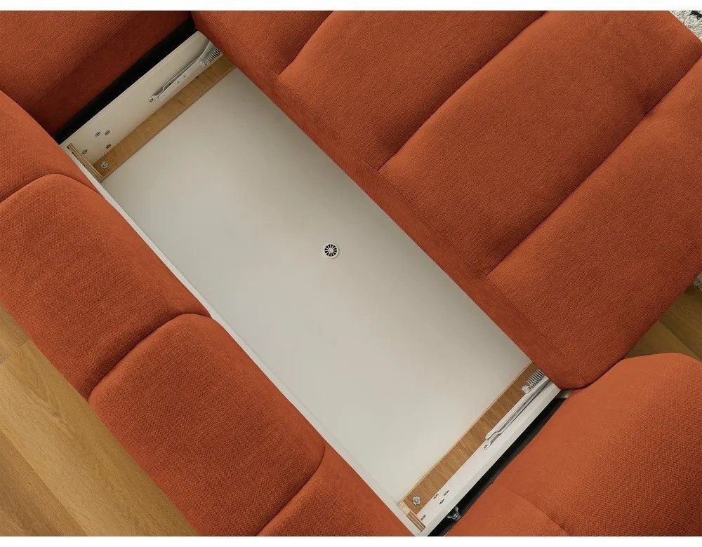 Сгъваем/с място за съхранение ъглов диван в тухлен цвят (десен ъгъл) Fuji – Bobochic Paris