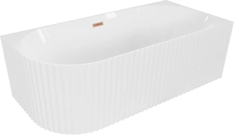 Mexen Gia свободностояща ъглова оребрена вана дясна 150 x 75 см, бяла гланц, прелив мед четка - 52701507500P-65