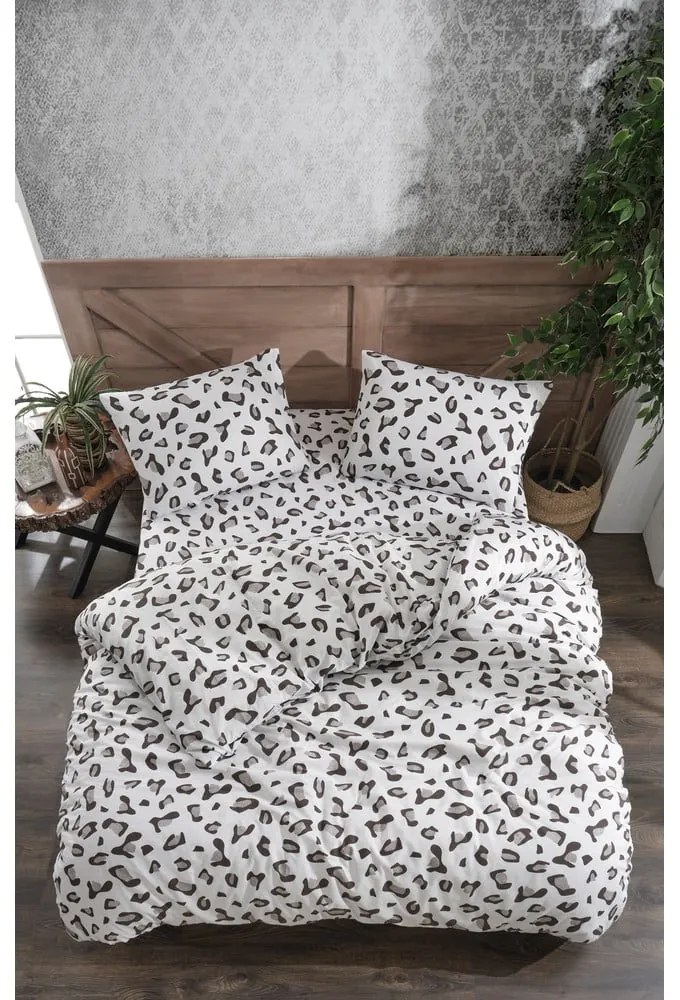 Бяло-сиво единично удължено спално бельо с включен долен чаршаф 3 части 160x220 cm Modern – Mila Home