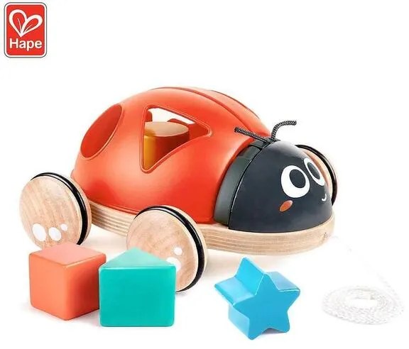 Дървена играчка за дърпане и сортиране, Hape, Калинка, 20 х 18 х 7 см