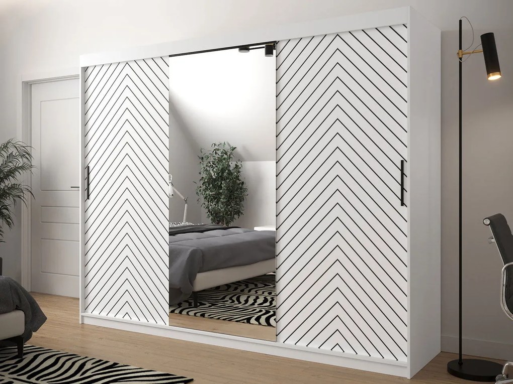 Плъзгащ се гардероб Jodelka с Огледало-Leuko-Mauro-Дължина: 250 cm