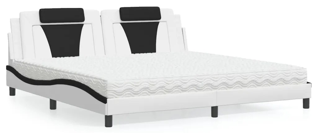 3208823 vidaXL Легло Viana без матрак, бяло и черно, 200x200 см, изкуствена кожа