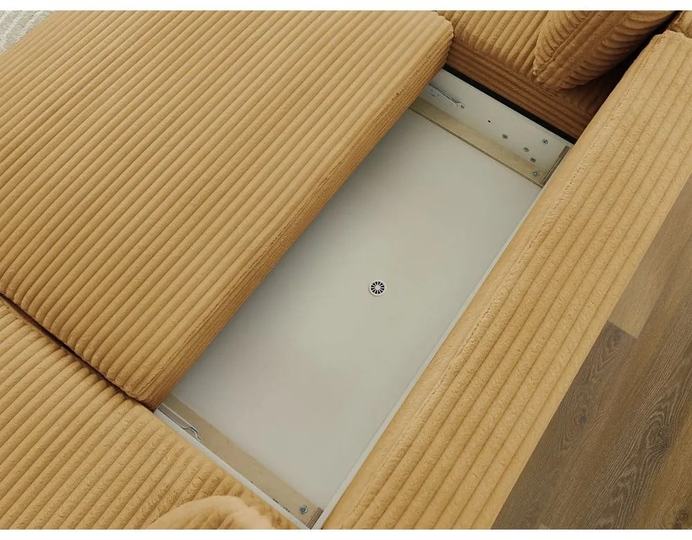 Разтегателен ъглов диван от рипсено кадифе в цвят горчица (десен ъгъл/"U" форма) Lucien – Bobochic Paris