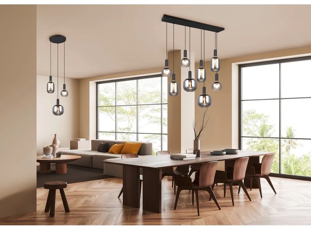 Черно висящо осветително тяло със стъклен абажур Diva – Trio