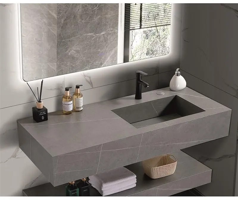 Мивка за баня PIETRA » ICL 12049/120G RIGHT, стенен монтаж, кварц, сив, 120x50x18см