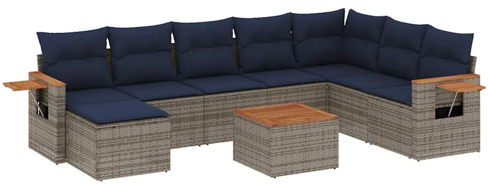 3227097 vidaXL Градински диван с възглавници, 9 части, полиратан, сив