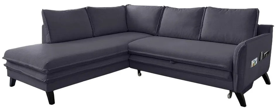 Антрацитен ъглов разтегателен диван ляв ъгъл, Charming Charlie - Miuform