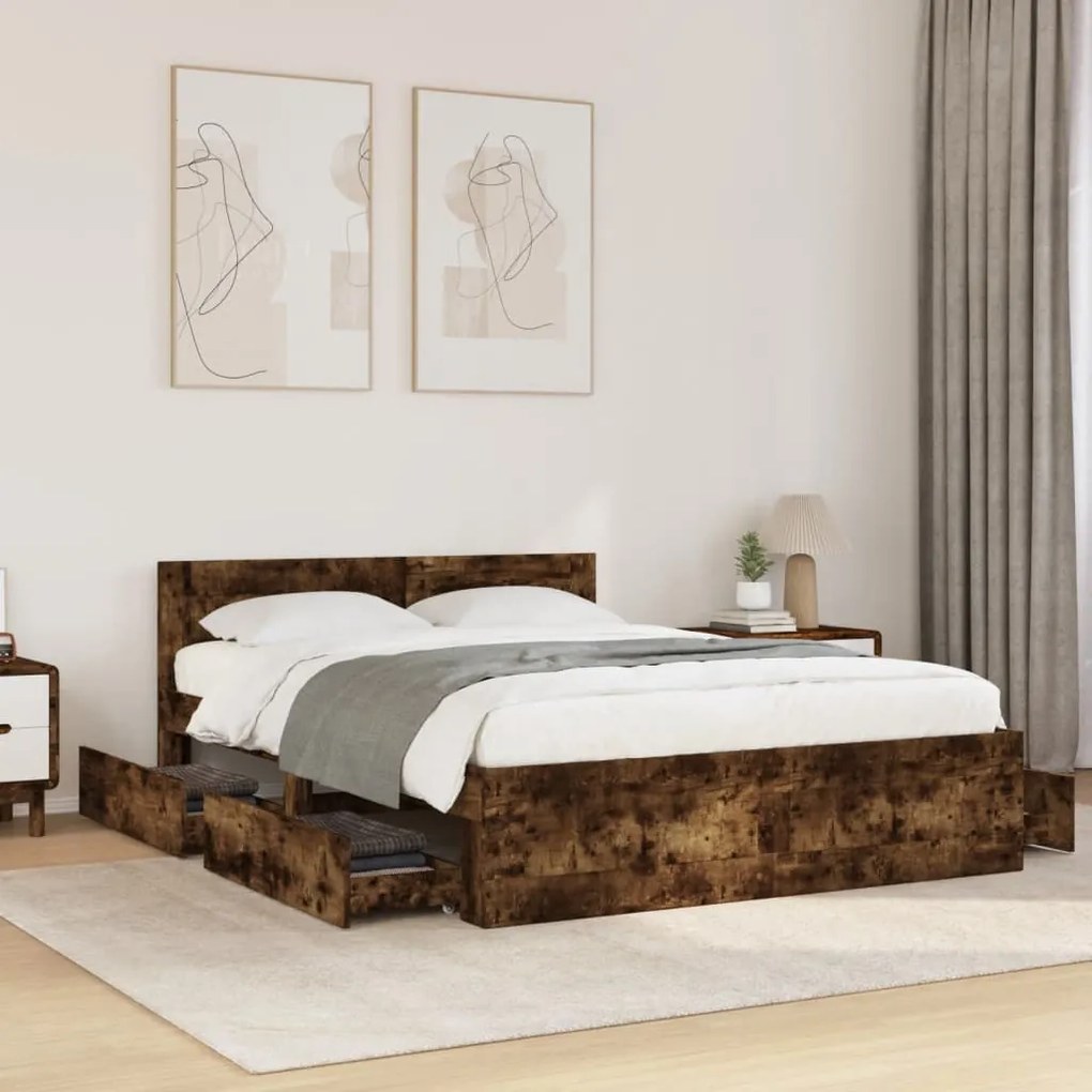 3295608 vidaXL Рамка за легло с табла, опушен дъб, 120x190 см, инженерно дърво