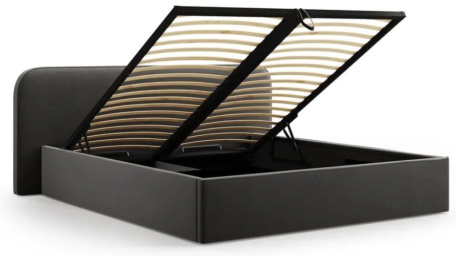 Черно двойно тапицирано легло с място за съхранение с включена подматрачна рамка 200x200 cm Elizabeth – Micadoni