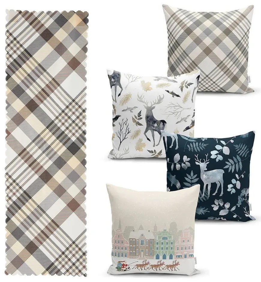 Комплект от 4 коледни калъфки за възглавници и покривка за маса Holiday Season - Minimalist Cushion Covers