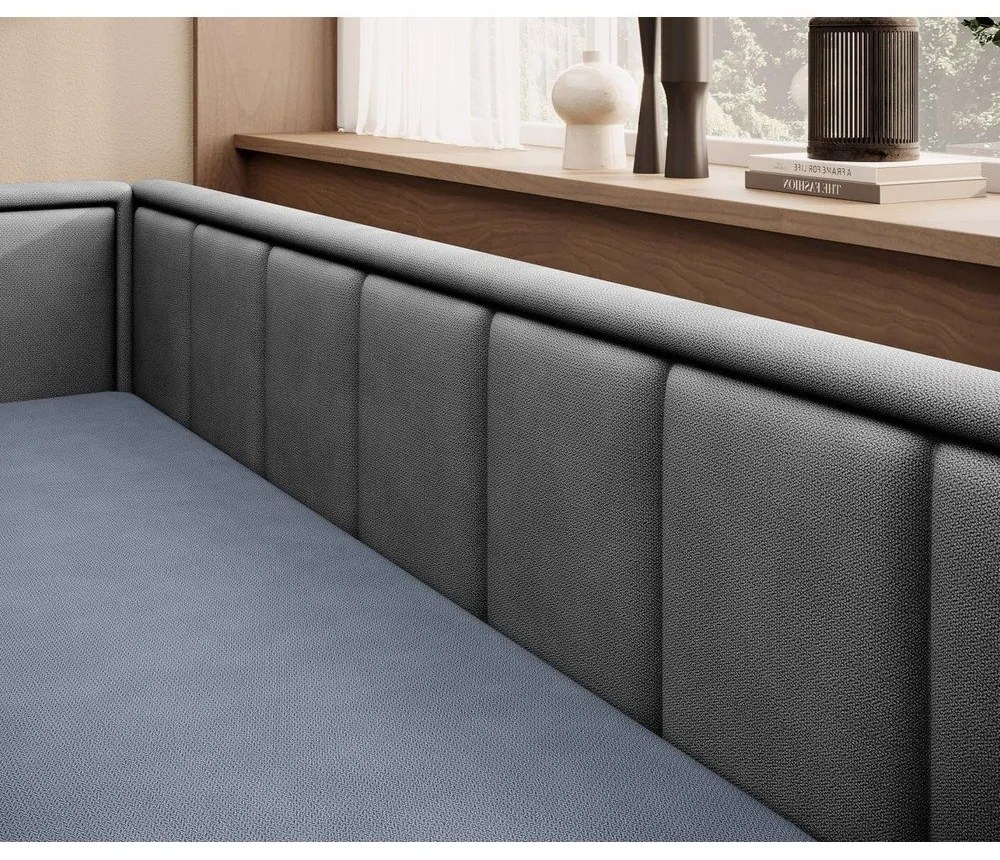 Син сив шенилов разтегателен диван с място за съхранение 214 cm Fulgeo – ELTAP