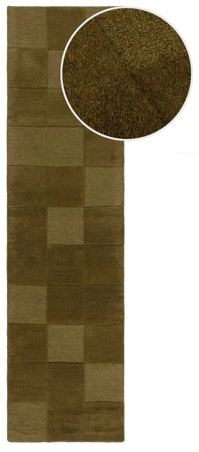 Ръчно изработена вълнена пътека в цвят каки 60x230 cm Checkerboard – Flair Rugs