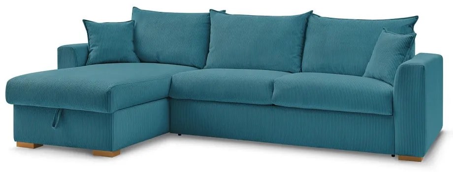 Син разтегателен ъглов диван от рипсено кадифе (променлив) Augustin – Bobochic Paris