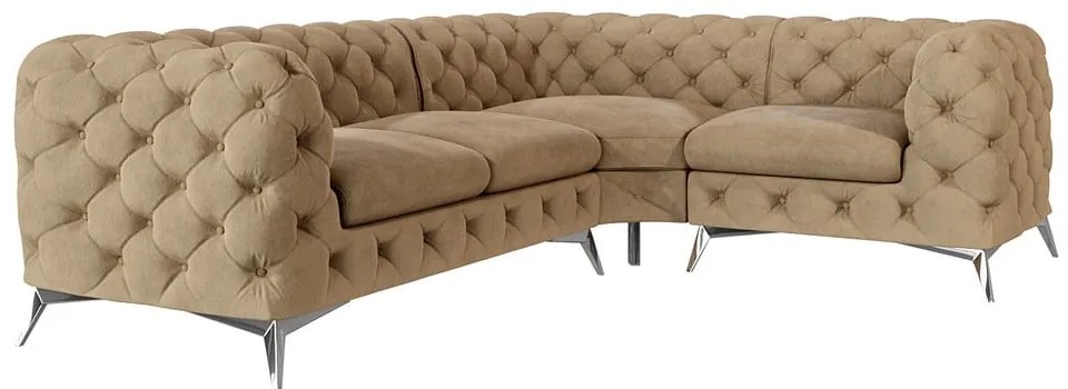 Светлокафяв кадифен ъглов диван (десен ъгъл/L форма) Chelsea – Ropez