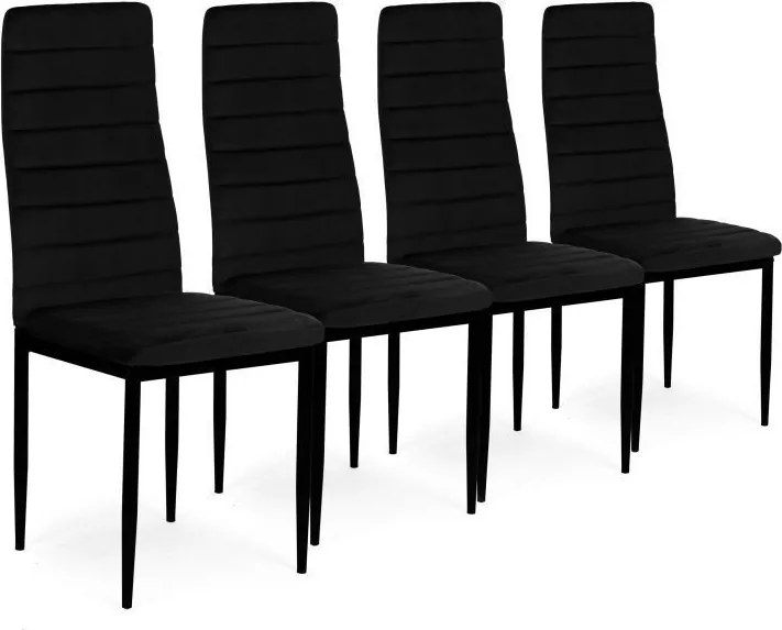 Комплект от 4 елегантни кадифени стола в черно