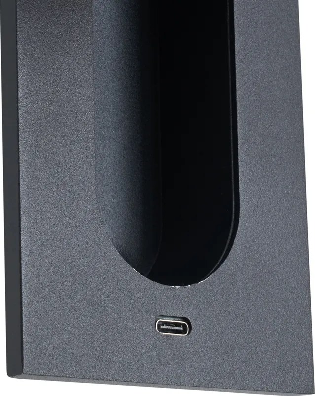 Комплект от 2 модерни стенни лампи черни, включително LED и USB-C порт - Hilton