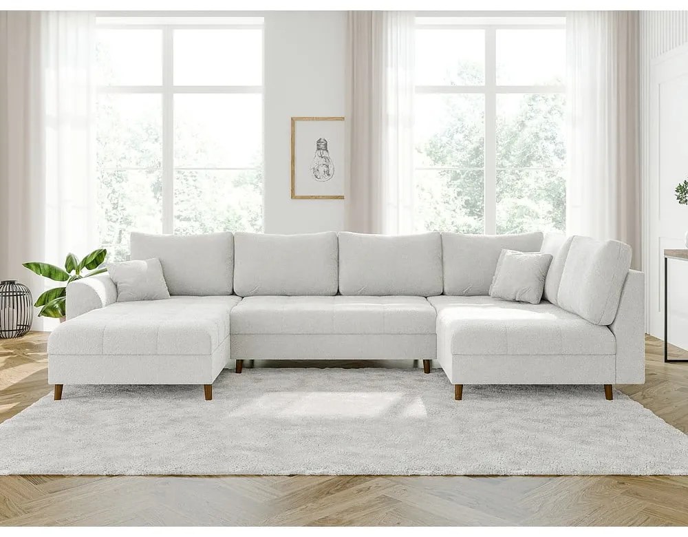 Кремав ъглов диван от плат букле (ляв ъгъл/"U" форма) Ariella – Ropez