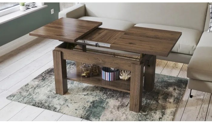 АСТОРИА Елегантен Орех - РАЗТЕГАТЕЛНА ХОЛНА МАСА С ПОВДИГАЩ МЕХАНИЗЪМ С РАФТ