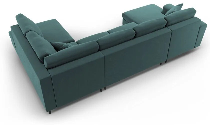 Кадифен разтегателен ъглов диван с място за съхранение в петролен цвят (десен ъгъл/U форма) Kyoto – Cosmopolitan Design