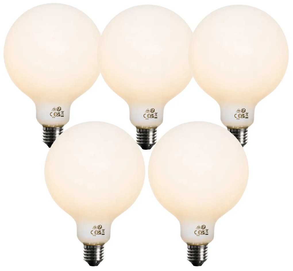 Комплект от 5 димируеми LED крушки E27 Опал G125 5W 450 lm 2700K
