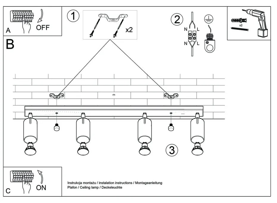 Бяло таванно осветително тяло 4L Etna - Sollux