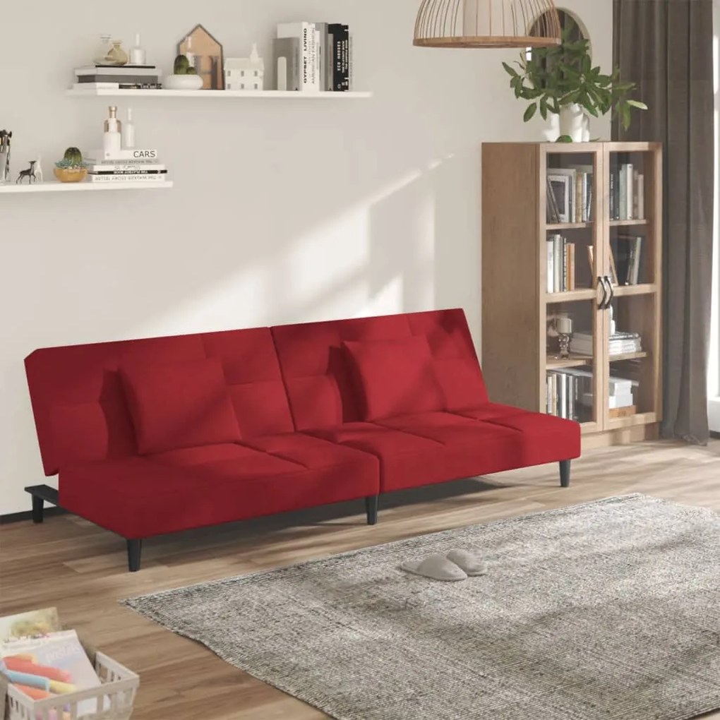375811 vidaXL 2-местно канапе с две възглавници, виненочервено, кадифе