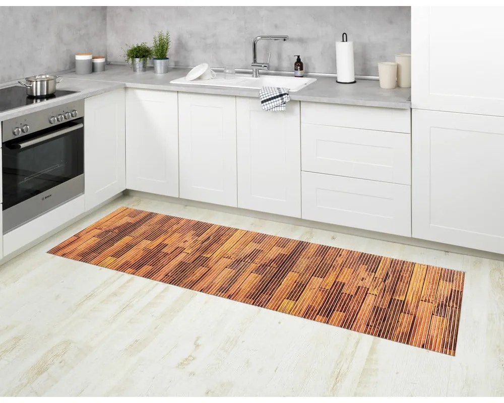 Кафява пластмасова постелка за баня 65x200 cm Lambris - Wenko