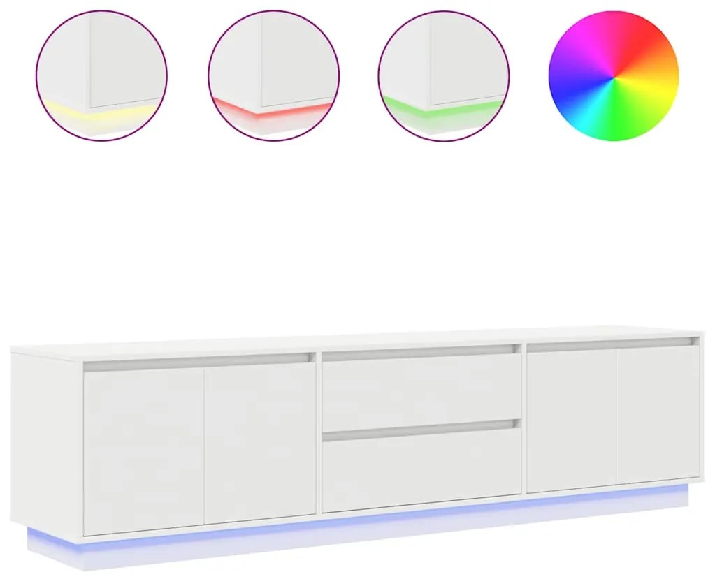 3328435 vidaXL ТВ шкаф с LED осветление, бял, 193,5x41x50 см