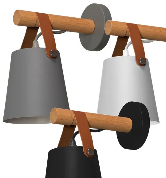 Дизайнерска стенна лампа от дърво и метал Бял