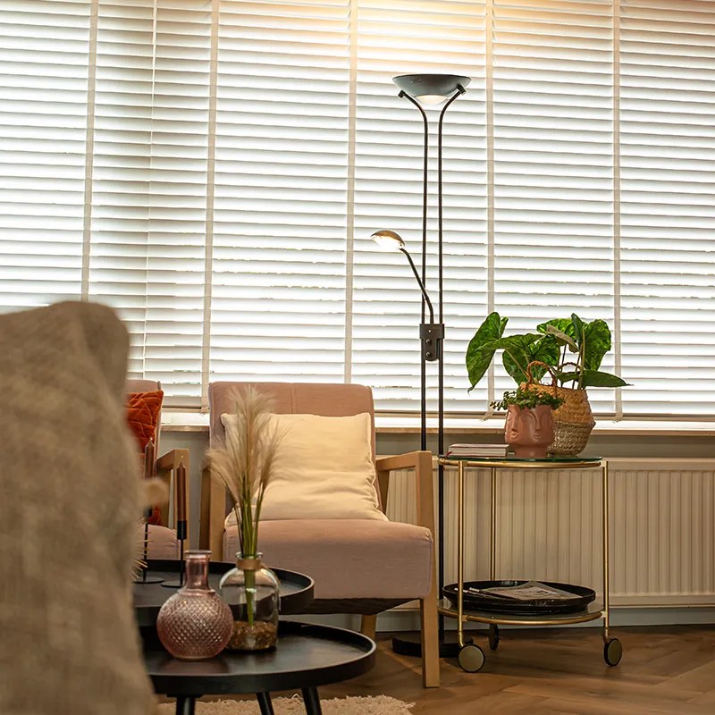 Модерна подова лампа черна с лампа за четене с LED димер до топло - Diva