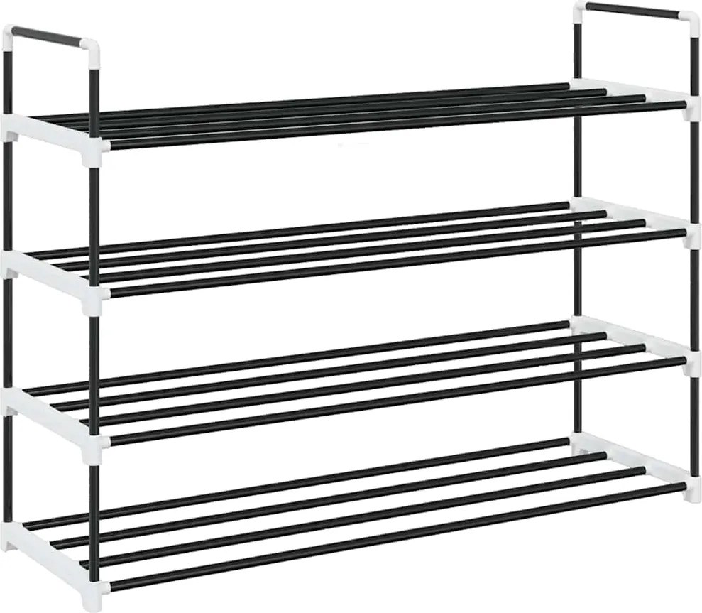 245626 vidaXL Стелаж за обувки с 4 рафта, метал и пластмаса, черен