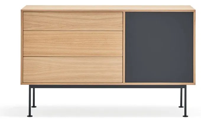 Антрацитно сив скрин с дъбов фурнир, ширина 128 см Yoko - Teulat