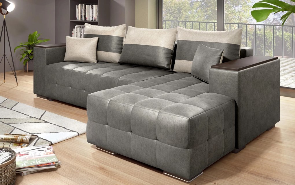 Разтегателен ъглов диван с подлакътник етажерка Мелвин S