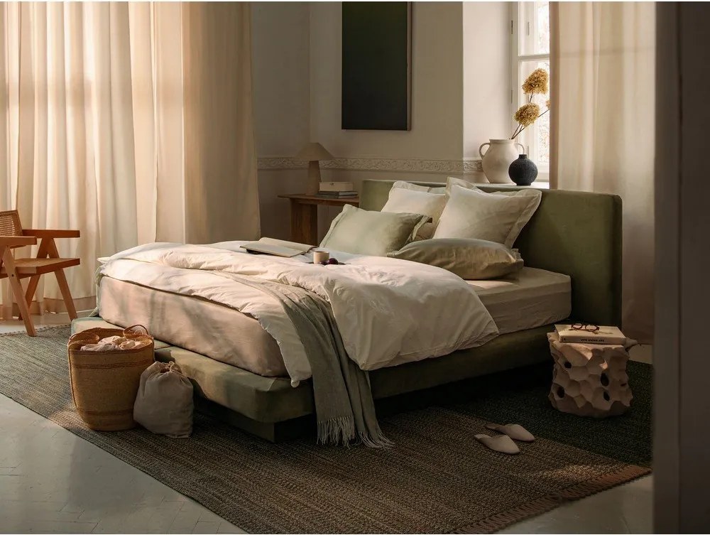 Светлосиньо тапицирано двойно легло 180x200 cm Linea – Micadoni