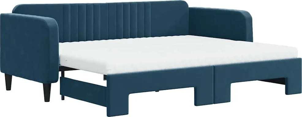 3197086 vidaXL Канапе с изтеглящо легло и матраци синьо 90x200 см кадифе