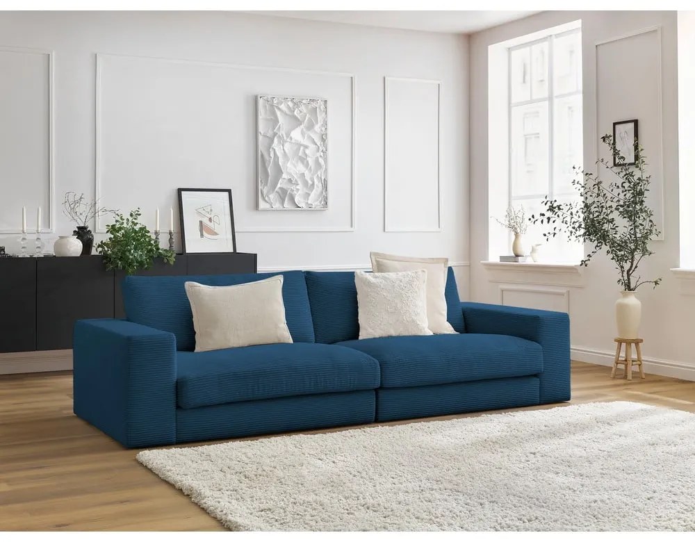 Тъмносин диван от рипсено кадифе 274 cm Leonard – Bobochic Paris