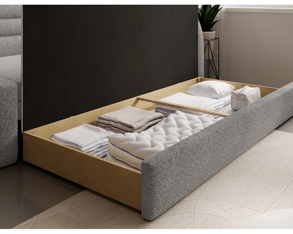 Сив разтегателен диван с място за съхранение от букле десен ъгъл 223 cm Fabillo – ELTAP