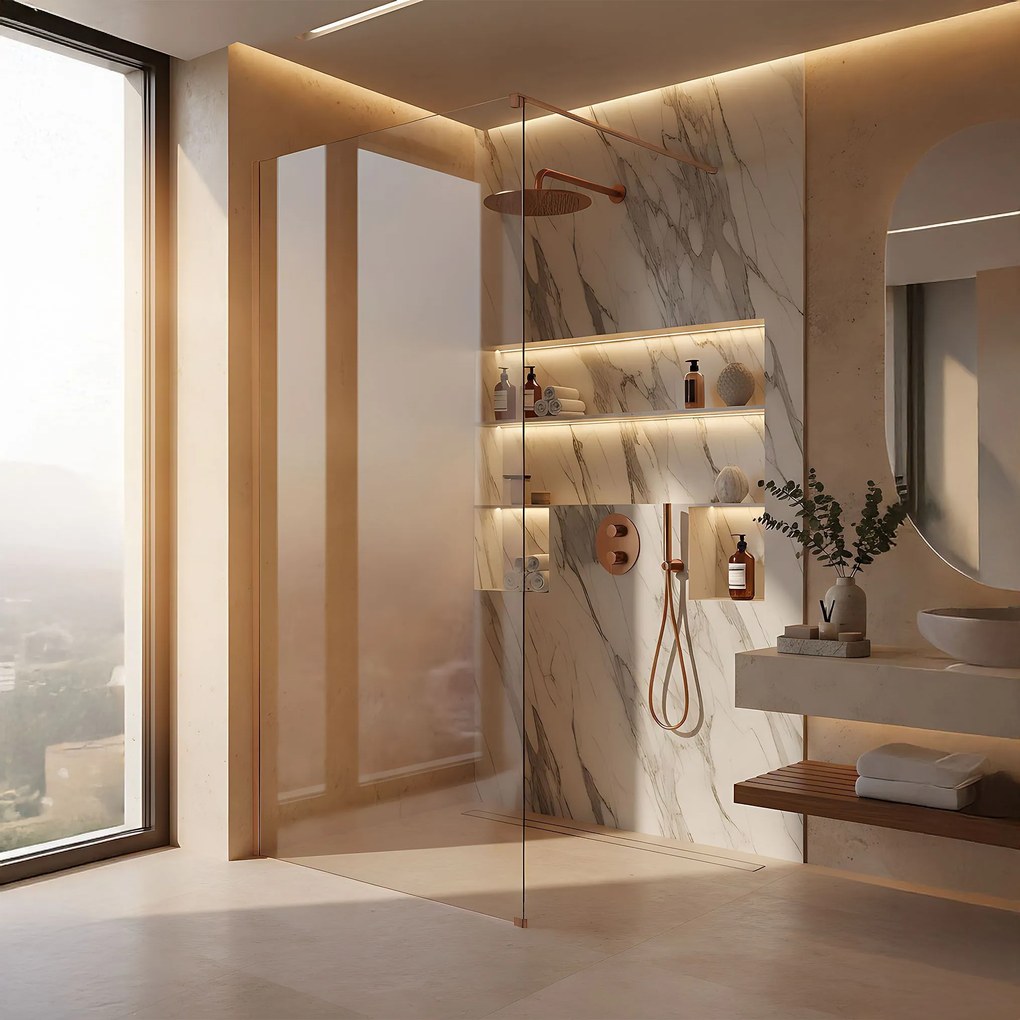 Параван за душ Rea Flexi Transparent / Brush Copper 130