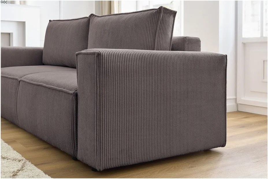 Кафяво-сив сгъваем диван от рипсено кадифе 245 cm Nihad – Bobochic Paris
