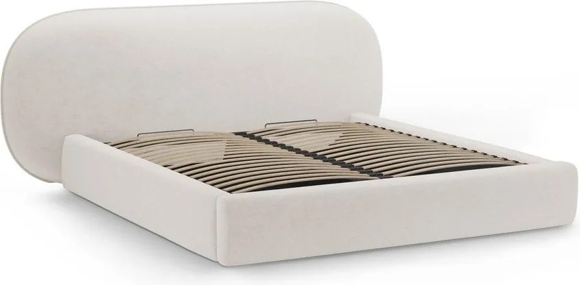 Кремаво тапицирано двойно легло с място за съхранение и включена подматрачна рамка 160x200 cm Ovalo – Micadoni