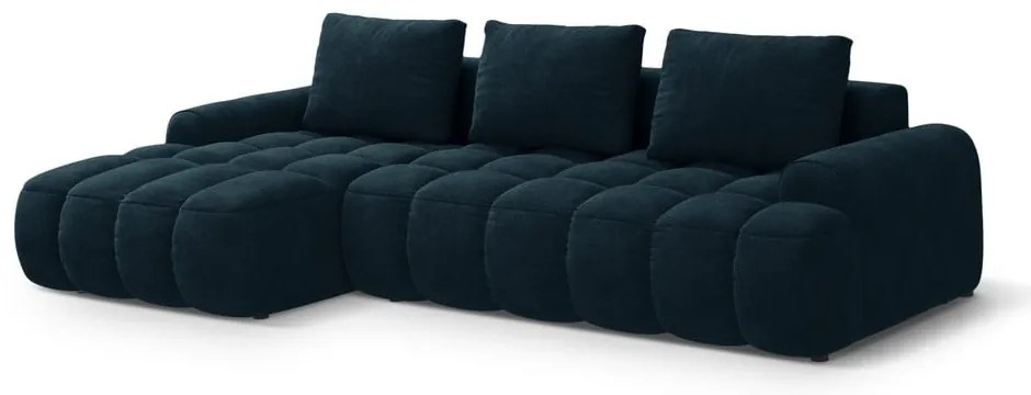 Кадифен сгъваем/с място за съхранение ъглов диван в петролен цвят (ляв ъгъл) Linz – Cosmopolitan Design