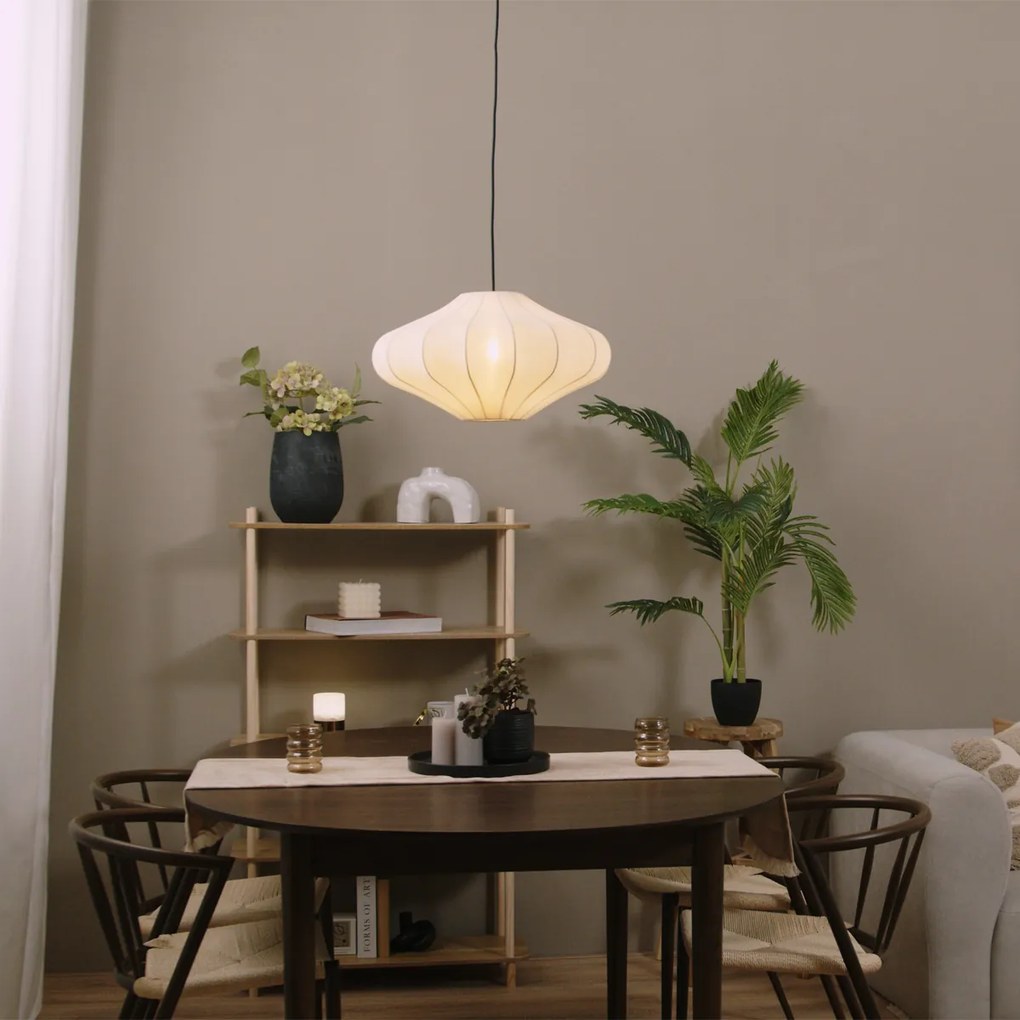 Japandi висяща лампа бежова с текстилен абажур 50 см - Plu