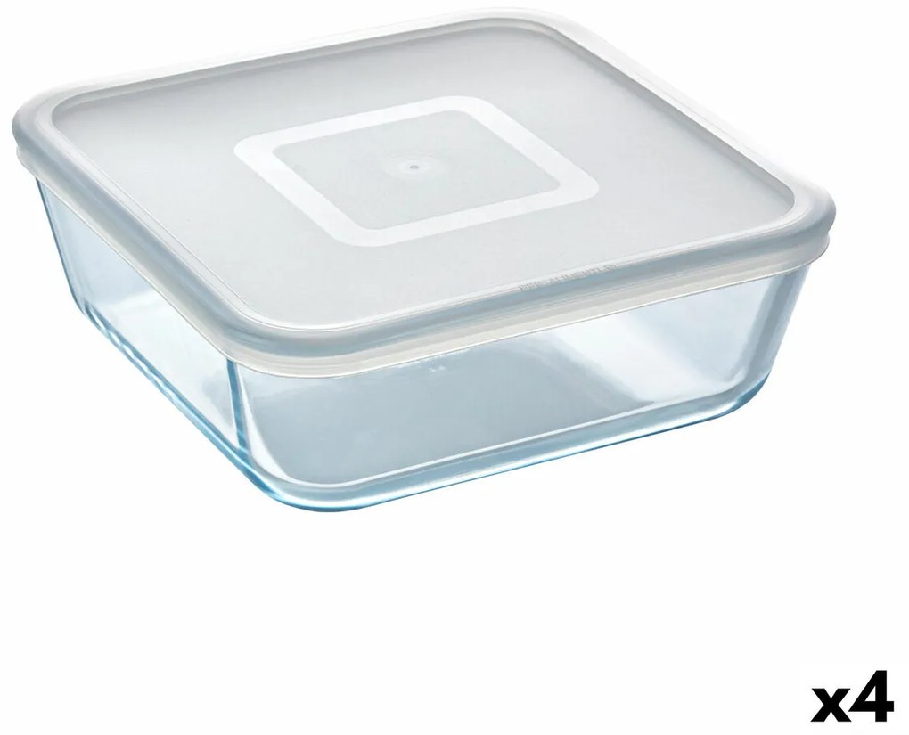 Квадратна Кутия за Обяд с Капак Pyrex Cook &amp; Freeze 2 L 19 x 19 cm Прозрачен Силикон Cтъкло (4 броя)