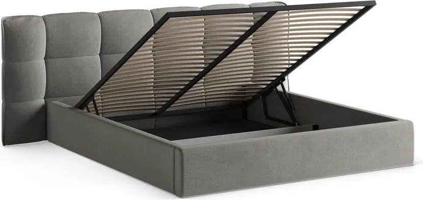 Сиво двойно легло 180x200 cm тапицирано с място за съхранение с включена подматрачна рамка Eric – Micadoni
