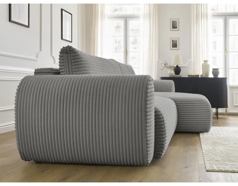 Тъмносив разтегателен ъглов диван от рипсено кадифе (десен ъгъл) Lucien – Bobochic Paris